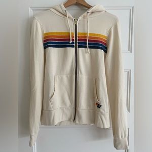AVIATOR NATION 5 Stripe Zip-Up Hoodie (VINTAGE WHITE)